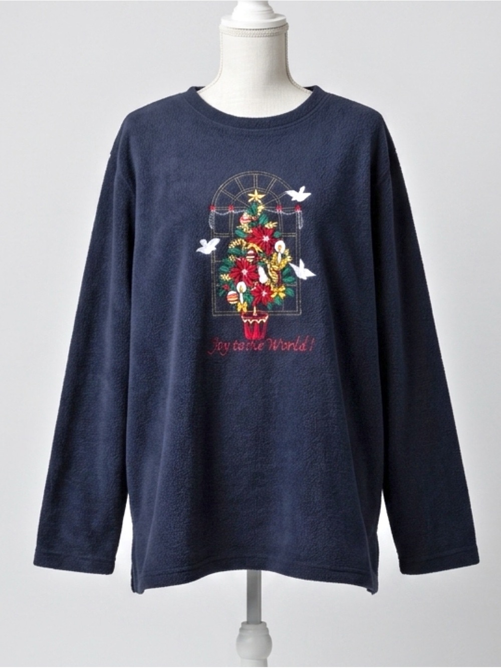 Vintage Holiday Christmas Fleece Pullover Sweatshirt Joy To The World Size Large